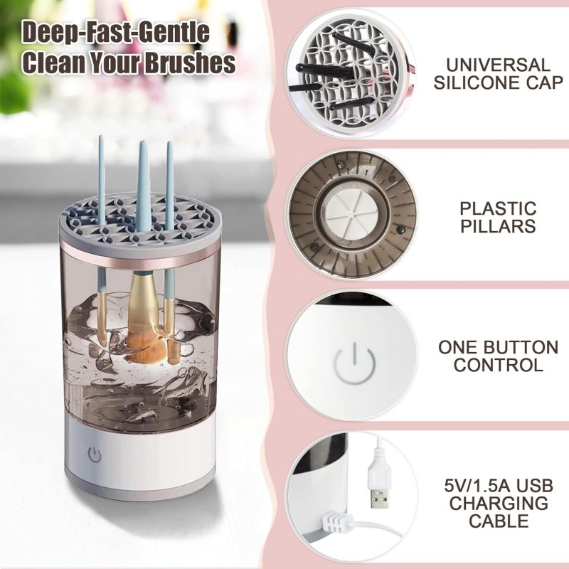Nettoyeur de pinceaux de maquillage 3 en 1 automatique - Nettoyeur de pinceaux de maquillage - USB - Pour pinceaux de maquillage