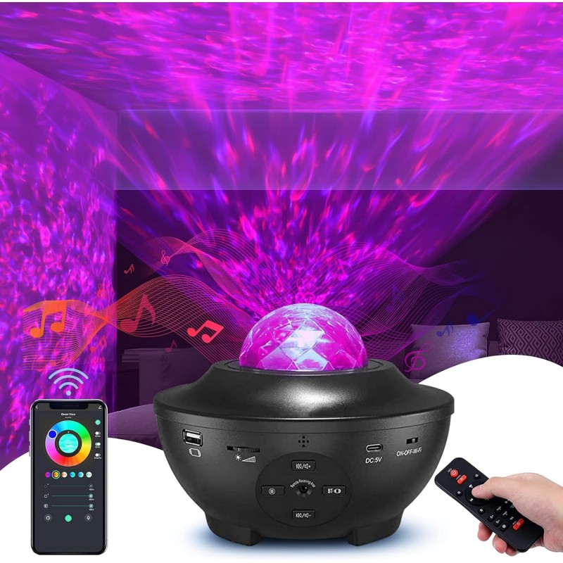 Star Projector Night Light, Galaxy Light Projector avec Star, Lampe de musique romantique LED Starry Sky, avec télécommande,