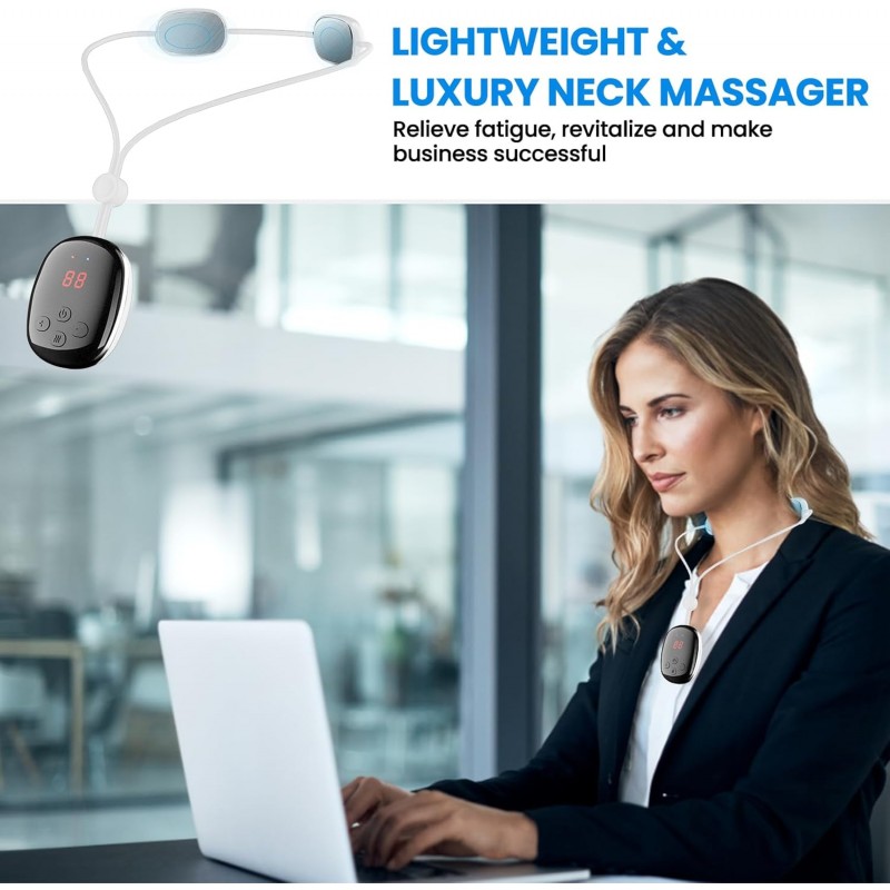 Wisfunlly Neck Massager, Portable Neck Pendant Massager, 5 Modes 15 Niveaux Intelligent Lymphatique Drainage Masseur pour Bras