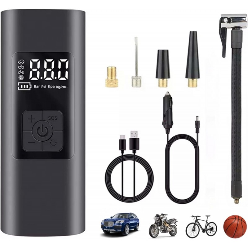 Genac Compresseur D'air Électrique Ecran LCD Batterie 6000mAh Chargeur Secteur USB Ou Allume Cigare