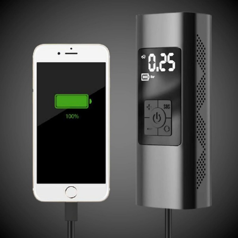 Genac Compresseur D'air Électrique Ecran LCD Batterie 6000mAh Chargeur Secteur USB Ou Allume Cigare