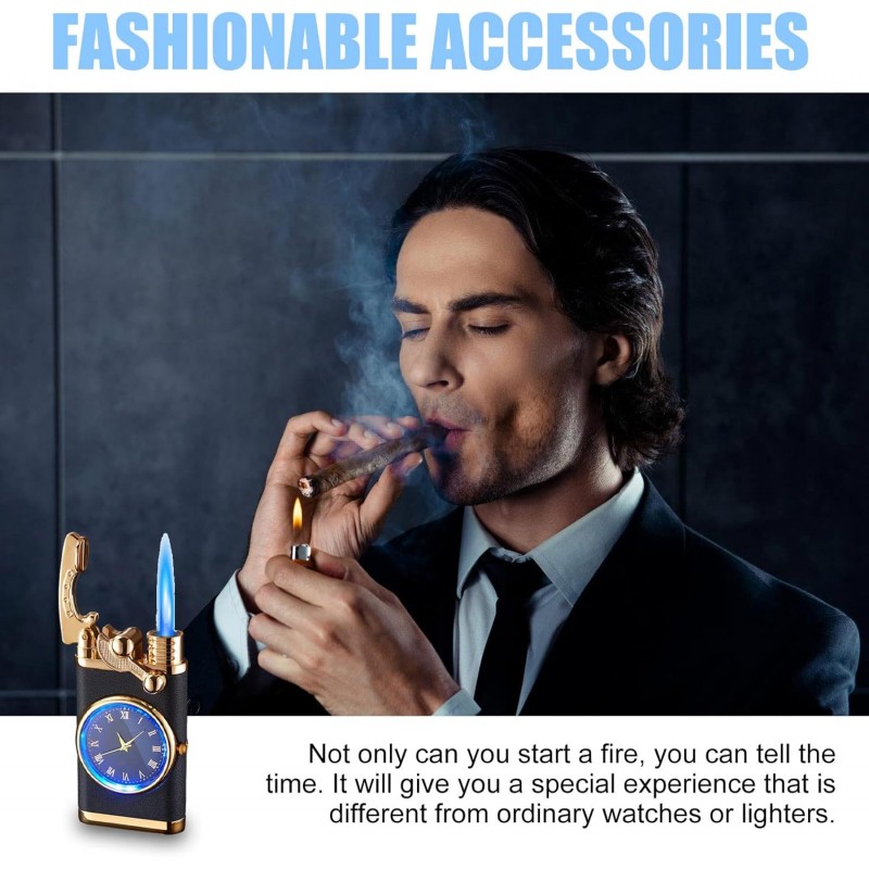 Briquet à essence rétro - Briquet tempête - YOYIAG - Distributeur de cigarettes - Rechargeable - Fumeurs - Bleu - Flamme -