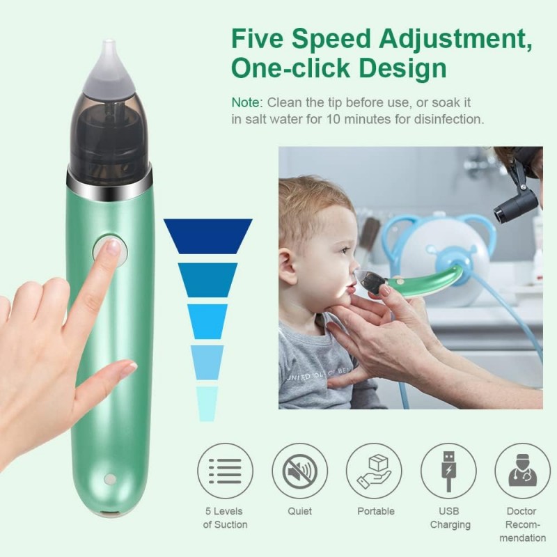 ACWOO Aspirateur Nasal pour Bébé, Mouche Bebe Electrique avec 5 Niveaux d'aspiration et 2 Tailles d'embouts en Silicone,
