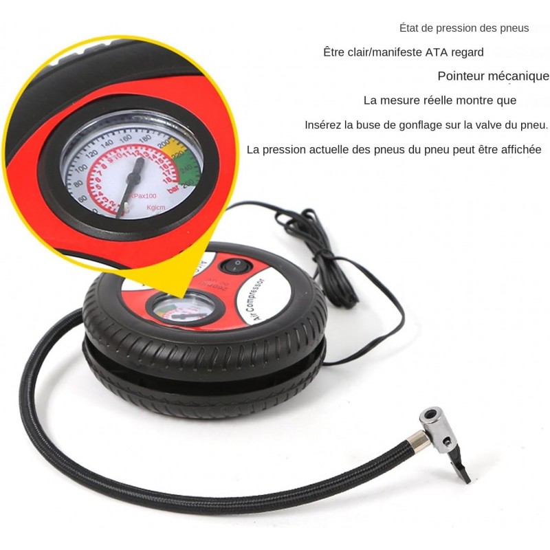 Gonfleur de pneu avec manomètre, compresseur d'air portable | Gonfleur de pneus,Gonfleur multifonctionnel 12V avec manomètre à