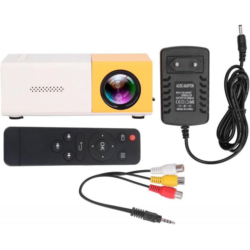 Projecteur HD, Mini Projecteur Jaune Mobile Même Écran Prise en Charge de l'Imagerie par Réflexion Diffuse 23 Langues Mini